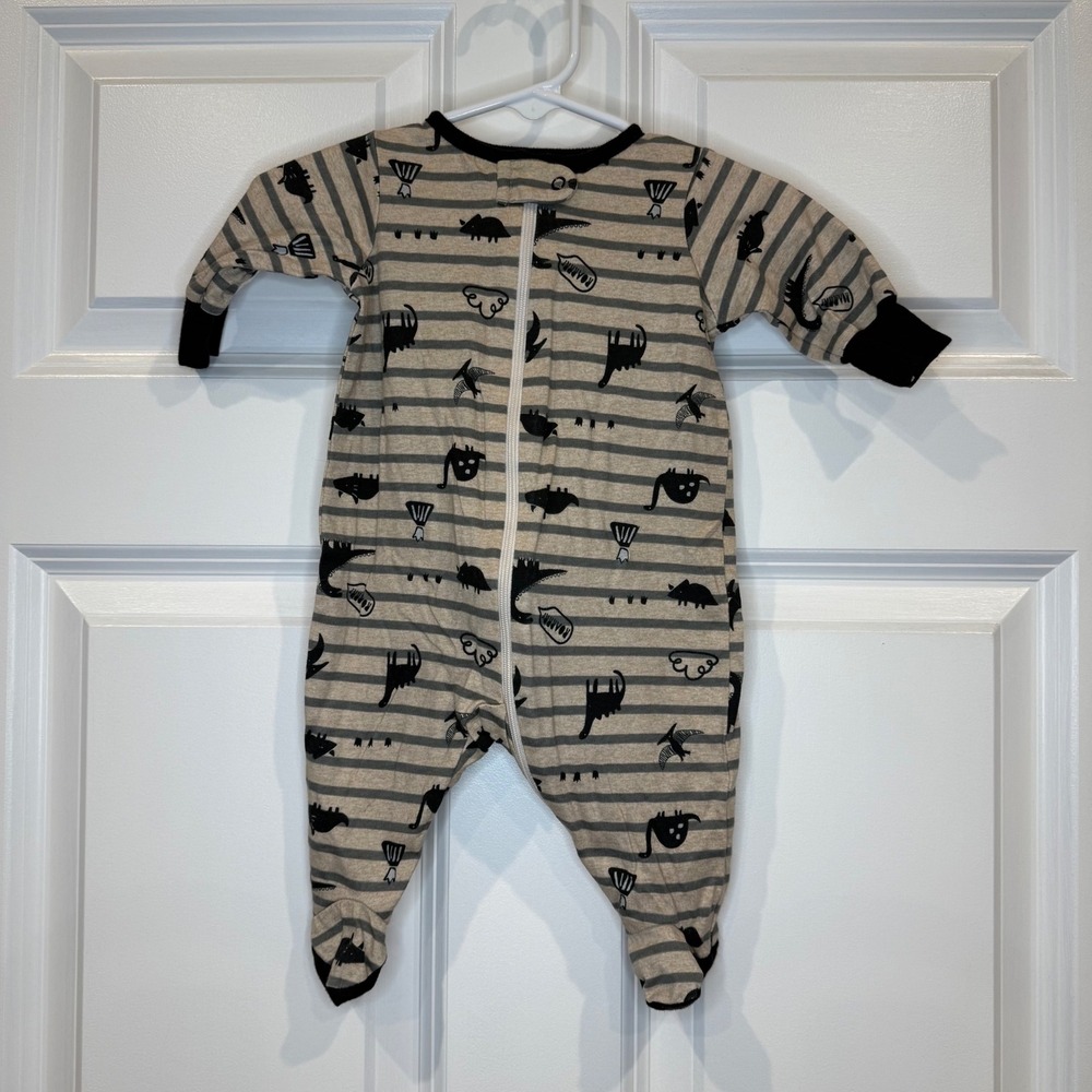 Gerber Organic Cotton Size Newborn Dino Stripe Footed Pajamas Sleepsuit